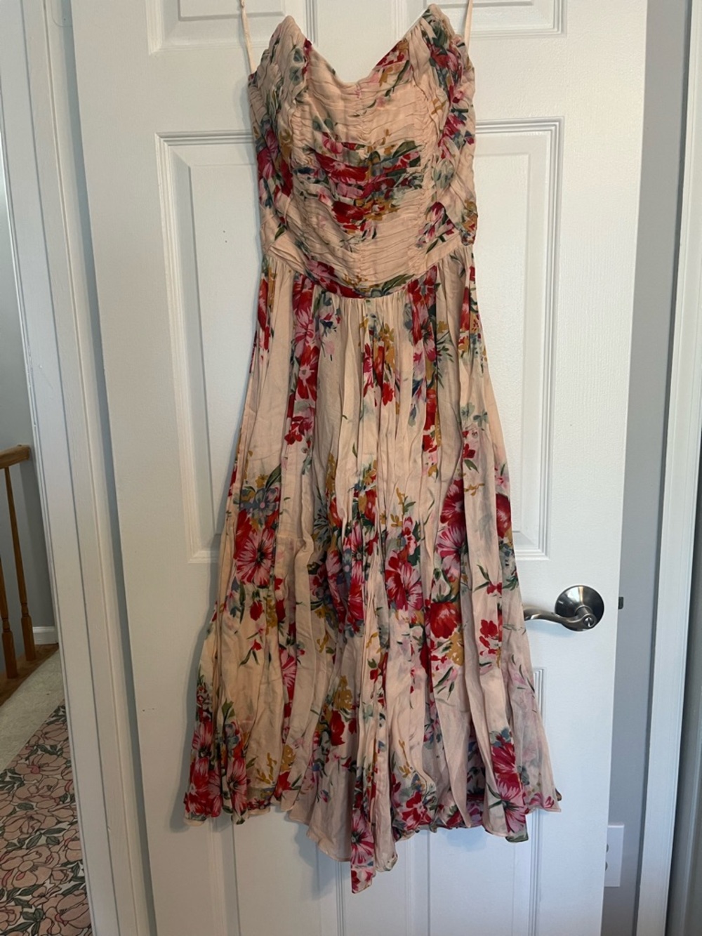 Candela NYC Blush Floral Strapless Midi Dress